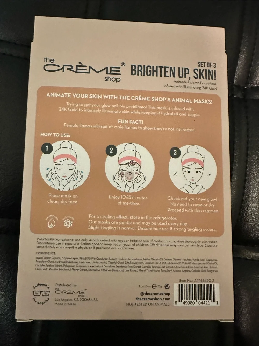 NIB The Creme’ Shop 3 Pack Brighten Up, Skin! Llama Face Masks